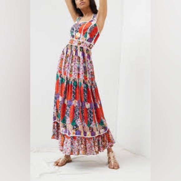 Anthropologie Dresses & Skirts - Anthropologie Floral Patchwork Tiered Cutout Maxi Dress Size 14
